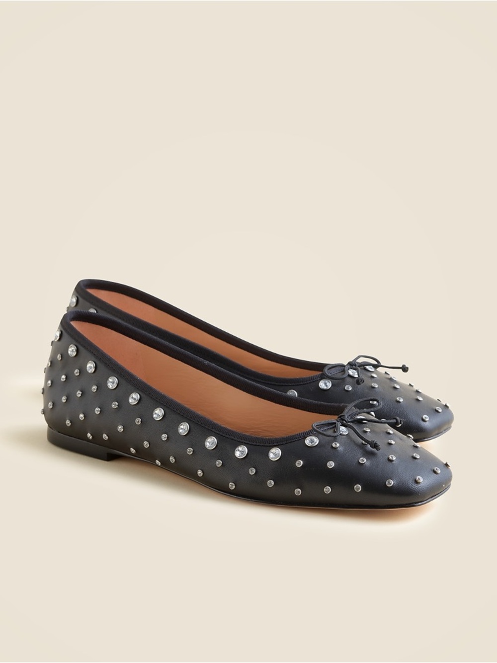 J Crew Quinn square-toe ballet flats in studded leather CP075